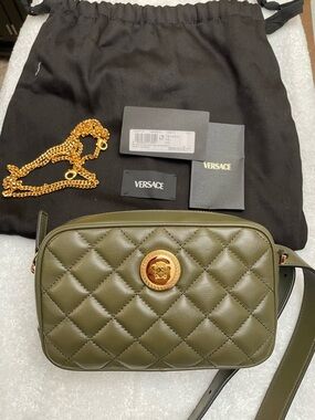 Versace Olive Green Quilted Leather Crossbody waist Bag